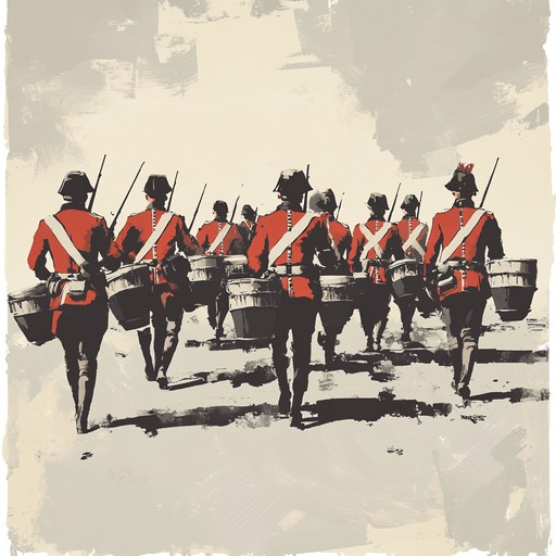 An evocative instrumental capturing the valor and disciplined cadence of a historical military march, using traditional drumming to evoke a sense of timelessness and honor in service.