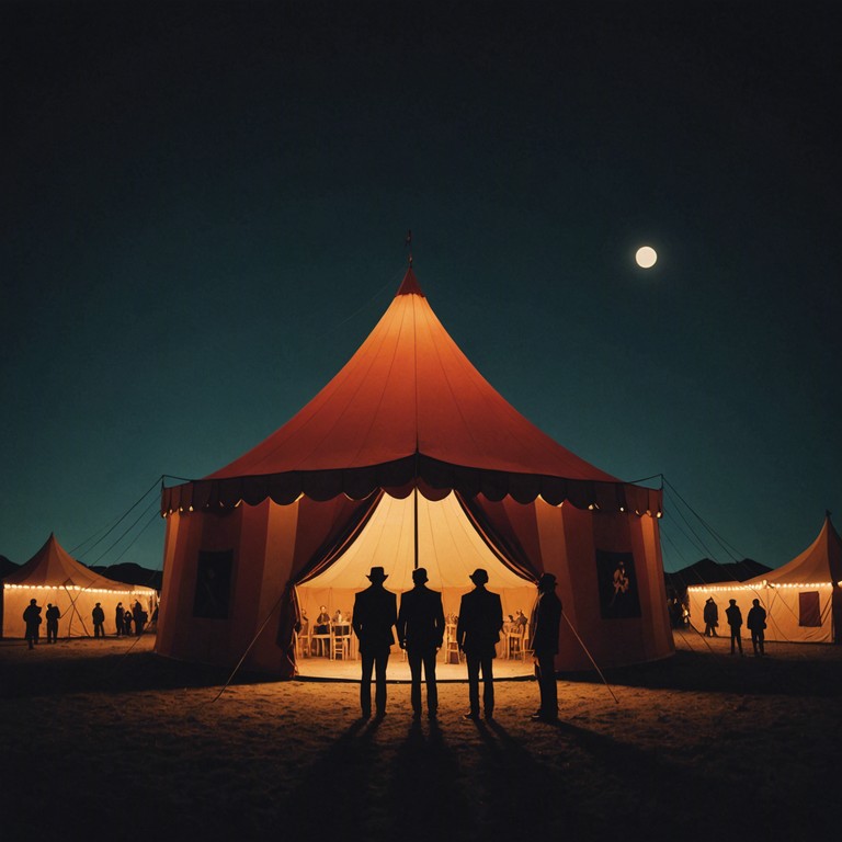 This track embodies a haunting yet playful ambiance, perfect for a dark cabaret setting. Imagine wandering into a vintage circus tent at midnight, where shadowy figures perform under flickering lights to an eerie yet fascinating tune. The music delves deep into the contrast between macabre and whimsy, featuring staccato rhythms and creepy, carnival like melodies that enchant and unsettle in equal measure.