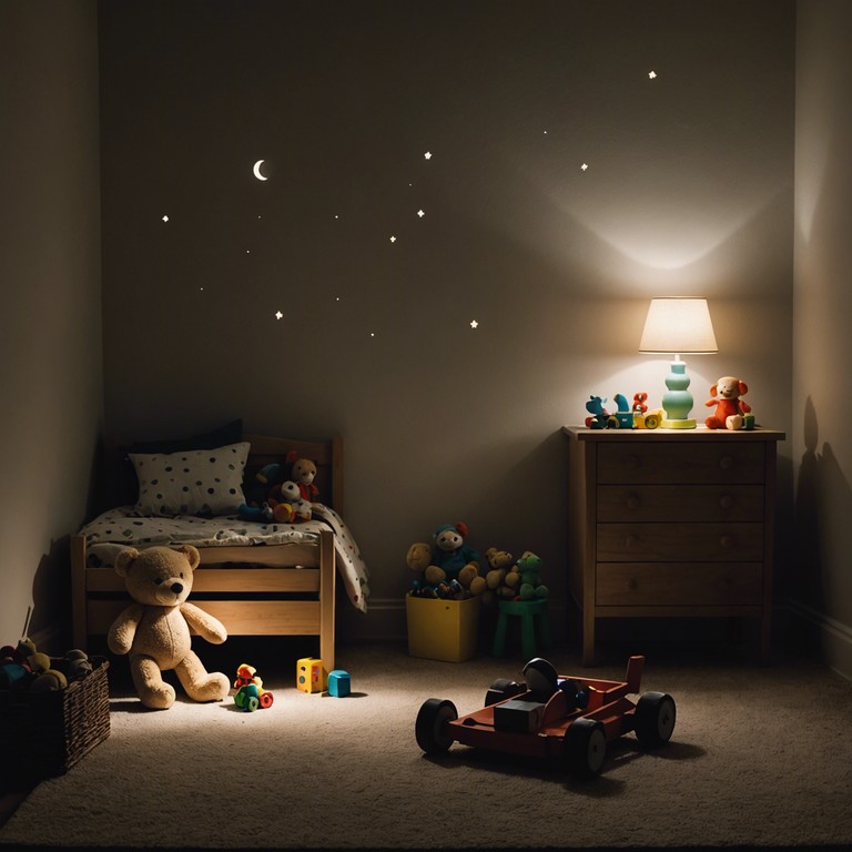 This instrumental track captures the restlessness and nervousness a child might feel when trying to locate their favorite lost toys. The playful yet anxious melodies circle through the piece like the wandering thoughts of a child lying in bed. Soft, somber tones from a toy piano add a surrounding depth and nostalgia to the fears of the darkness, creating an envelopment of childish unease.