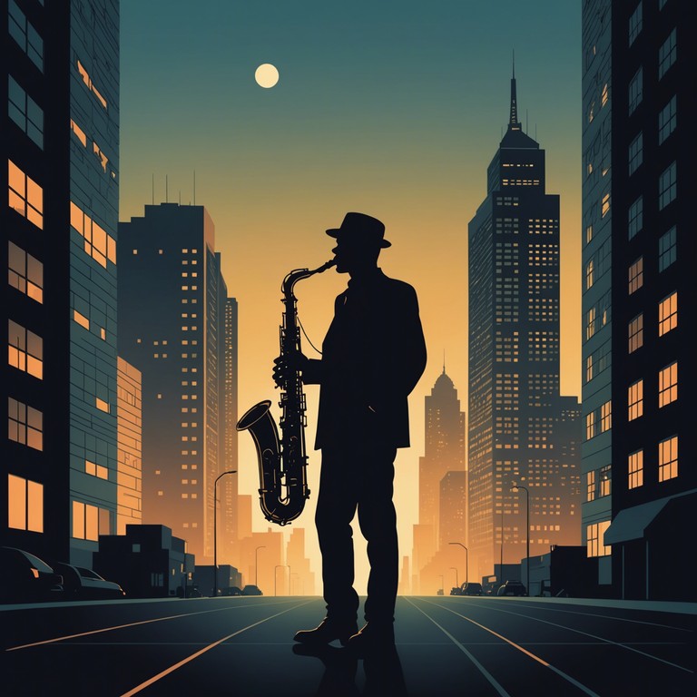 A composition featuring the dark and haunting saxophone melodies intertwined with the bustling energy of jazz fusion, evoking a night full of secrets and intrigue in a lively city.