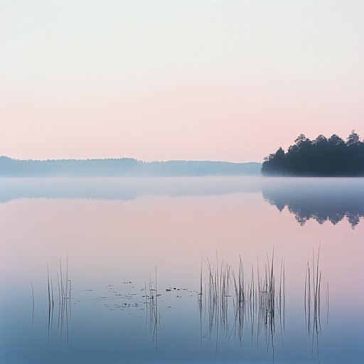 Imagine a music that transports listeners to a tranquil lakeside at dawn, where gentle guitar plucks blend with the soft whisper of water against the shore, creating a peaceful retreat from the world's hustle. The piece gradually introduces the subtle chirps of morning birds, slowly building a serene soundscape that embodies tranquility and calmness.