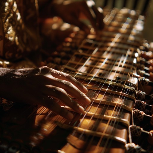 This track weaves the sensual rhythms of traditional hindustani music with contemporary elements, creating an engaging blend that captivates and seduces the listener. The piece explores the theme of longing and desire through its intricate melodies and rich harmonies, all centered around the hypnotic play of the sitar.