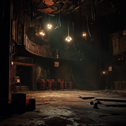 A solitary violin echoes throughout an empty, dark theatre hall, each note filled with a sense of loss and reflection. The melody is soft and understated, building an atmosphere of heavy emotion and solitude. The deserted stage underscores themes of sadness and the passage of time