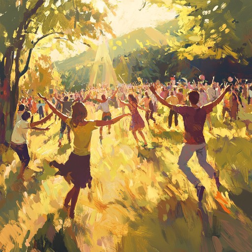 Feel the happiness of a sunlit meadow festival captured through cheerful dance music. The warm, bright accordion melodies evoke images of people joyously dancing in the open field, under the bright summer sky.