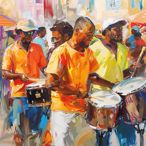 This track transports you to an authentic island festival, filled with raw energy and vibrant steelpan melodies amidst the gritty bustle of street celebrations. The dynamic composition captures the heartbeat of an unadulterated island carnival, creating a truly immersive experience.