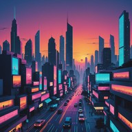 vibrant synths design an 80s night scene.