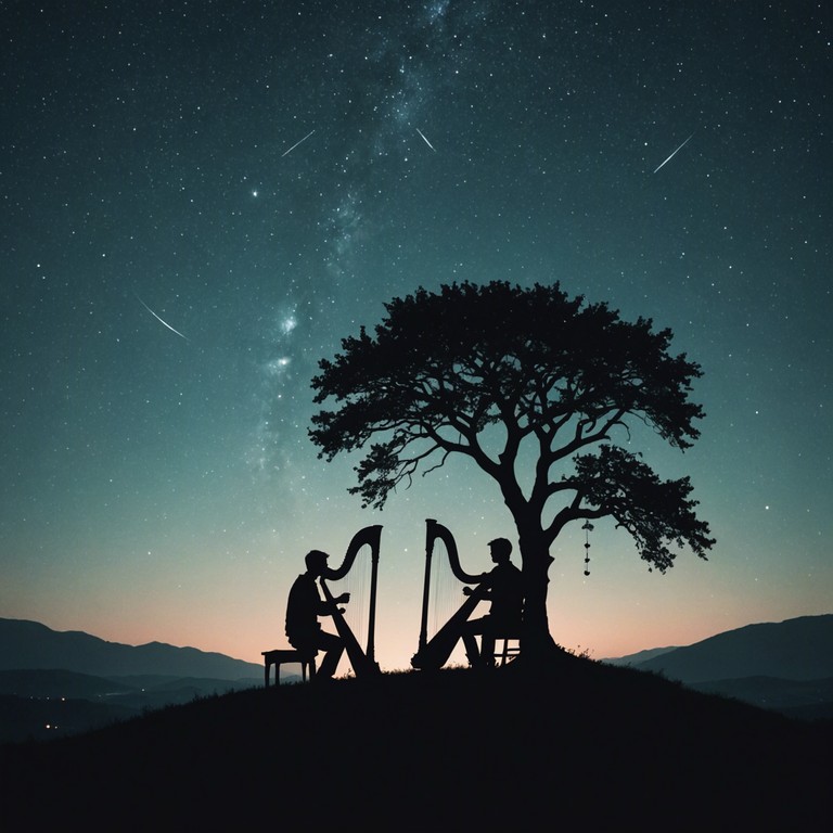 Imagine an enchanting, serene nocturnal soundscape where gentle melodies shimmer like stars, creating a soothing, glittering auditory experience that eases the mind and soul.