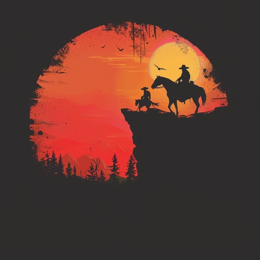 Imagine the vast open prairies and the sound of hooves thundering across the dusty trails. This composition captures the essence of a sunset ride through the untamed west, infusing the bold spirit and the solitude of the frontier.