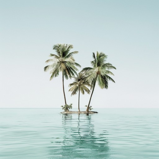 The sound of gentle waves and seagulls in the background blend with a upbeat reggae rhythm, featuring a prominent bassline, offbeat guitar chords, and occasional horn accents. The music evokes feelings of relaxation, joy, and a carefree island lifestyle.