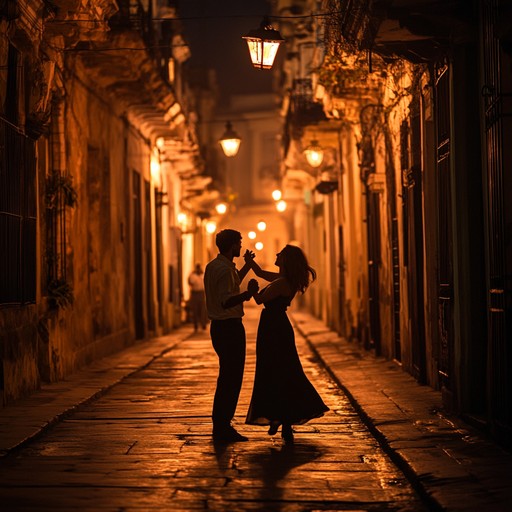 Smooth guitar strums delicately accompany gentle rhythms, invoking a bygone era's passion and whispers of love, creating a warm, intimate atmosphere perfect for romantic connections amidst candlelight