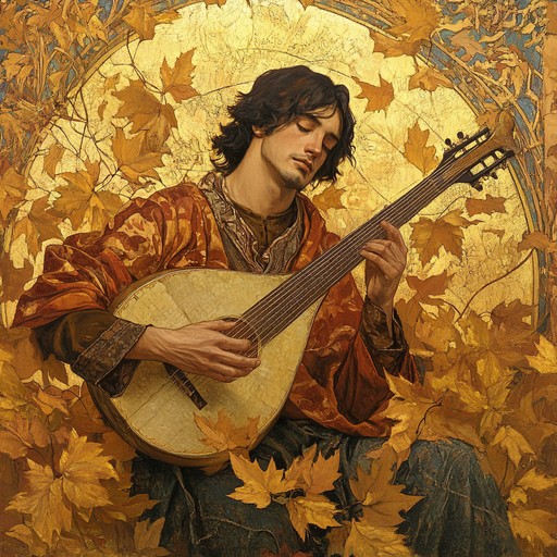 Imagine a tranquil autumn afternoon with a troubadour wandering through a picturesque forest, playing gentle and soothing tunes on a lute. The calming melodies mingle with the rustling leaves, creating an atmosphere of peaceful introspection. This instrumental track is perfect for a relaxing evening or a romantic walk in nature, where every note tells a story of the changing seasons and timeless beauty.