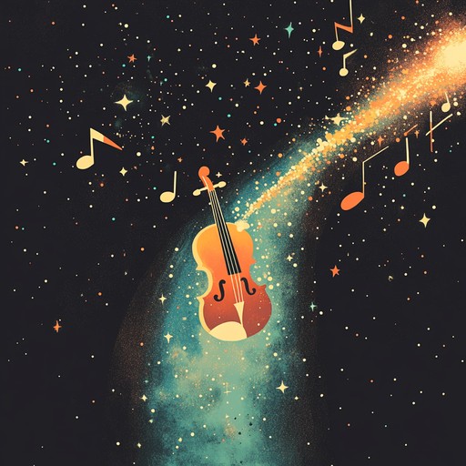 A vibrant instrumental capriccio led by violin, blending classical and baroque styles, taking the listener on an energetic voyage through the galaxy with playful and uplifting themes