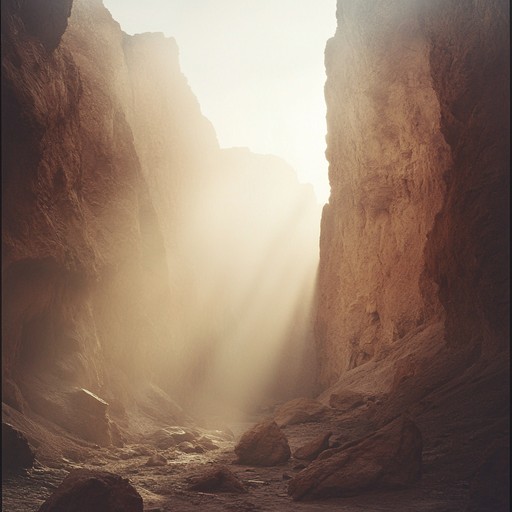 In this composition, the natural acoustic echoing of a canyon is paired with the resonant beats of a solitary drum, portraying the timelessness and solitude of a vast mountain landscape. Through rhythmic patterns that mimic the call of the wild, the drumbeat seamlessly blends with nature's own sounds, creating an organic yet haunting musical experience.