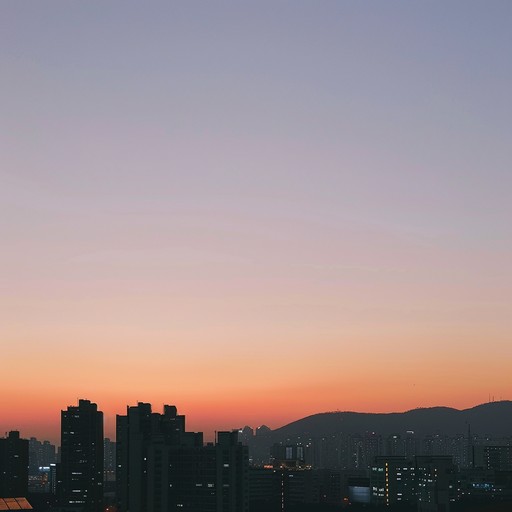 An enchanting symphonic arrangement infused with modern k-pop elements, capturing the dynamic and ethereal essence of a sunset over seoul. This instrumental mirrors the bustling energy and tranquility of the city.