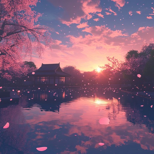 Picture a mystical garden at sunset, with cherry blossoms falling and soft harp notes dancing in the air; this composition transports listeners into an anime inspired dream world. Ethereal synths weave through gentle harp strings to craft a captivating, otherworldly ambiance.