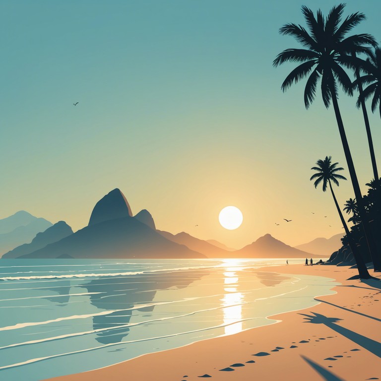 Imagine sitting on a sandy beach as the waves gently lap against the shore, and a soft guitar melody sets a serene scene, evoking feelings of contentment and bliss amidst the natural beauty of a brazilian coastline.