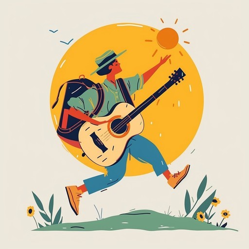The energetic guitar riffs weave through a vivacious blues rock canvas, painting a picture of an exhilarating road trip under the bright sun, with every note exuding pure jubilation and happiness.