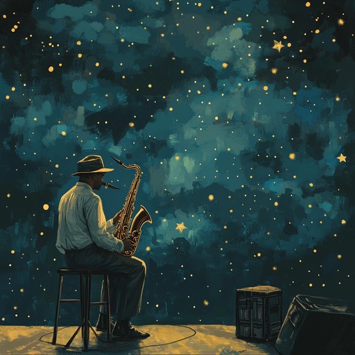 Capture a magical evening where couples sway under a sky dotted with stars, their movements synchronized to the soothing sounds of a saxophone, resonating deep sentiments and a touch of vintage charm.