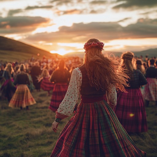 A lively folk tune inspired by scottish highland dances. This piece captures the energy and vibrancy of traditional dances with fast tempo rhythms and spirited melodies. The song transitions through various dynamic sections, showcasing intricate bagpipe melodies supported by bodhrán and fiddle accompaniments, creating an invigorating and celebratory atmosphere.