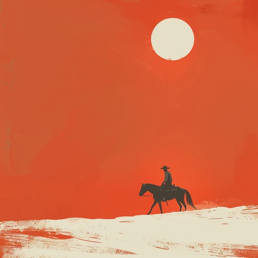 Imagine a lone cowboy riding through a barren desert landscape. The sun blazes overhead as a dusty wind blows across the empty plains. The music captures the essence of this gritty, solitary journey, with rough, bluesy guitar riffs and a touch of raw emotion, reflecting hardship, resilience, and rugged individualism. The ambiance is textured with twangy strings and subtle harmonica, evoking the panorama of the american old west.