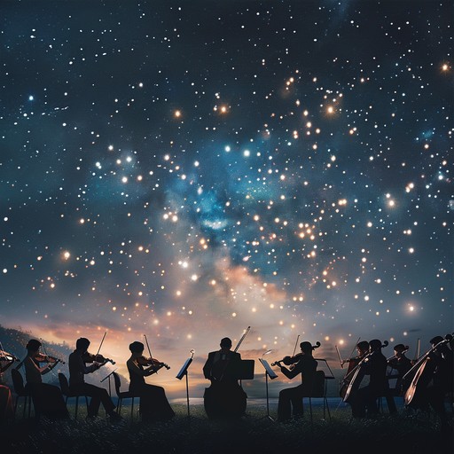 A lush cinematic orchestral composition that transports listeners to a dreamy evening under starlit skies. Smooth strings interweave with gentle brass and woodwinds, creating an expansive and serene soundscape suitable for contemplative moments or dramatic scenes in films.