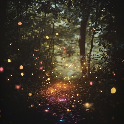 An energetic and whimsical instrumental piece that captures the feeling of chasing rainbow colored fireflies through a magical forest, with playful melodies and vibrant rhythms that inspire joy and creativity.