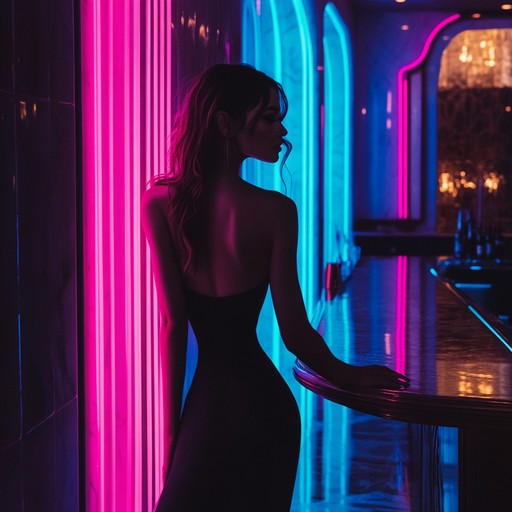 Imagine walking into an upscale, dimly lit 1980s nightclub. The air is perfumed with a hint of mystery and the background is filled with the soft, sultry sounds of a saxophone melding with synth pads, creating an essence of allure and intimate whispers between shadowed figures. The music encompasses the spirit of a nocturnal romance in the heart of a bustling city.