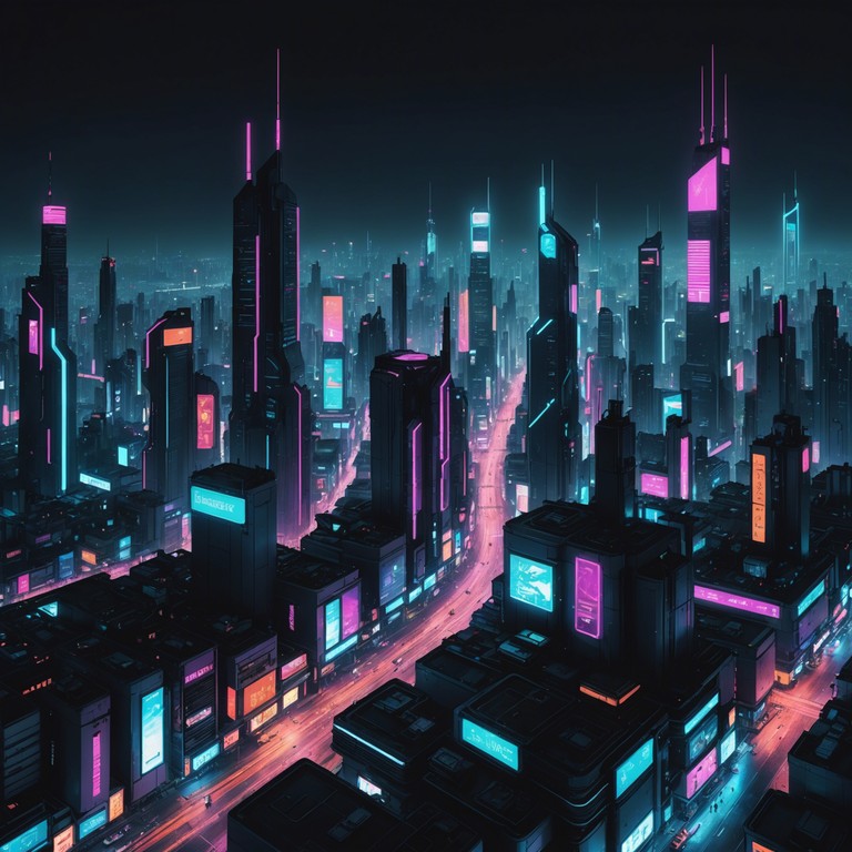 Imagine a vast cyberpunk city at night, bathed in the glow of flickering holograms and towering skyscrapers. The track builds from a quiet, eerie intro into a powerful crescendo of sound, mirroring the uncanny beauty and energy of this urban landscape.