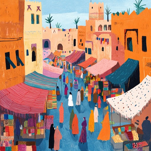 A harmonious blending of ancient moroccan folk rhythms with contemporary electronic beats, encapsulating the spirit of both the vast serene deserts and the vibrant bustling souks. The track uses traditional instruments and modern synths to bridge the gap between old and new, evoking images of a timeless landscape that is both rooted and forward moving.