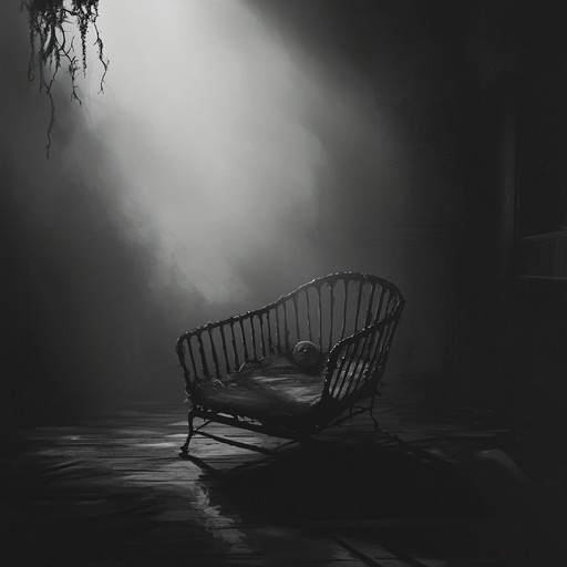 A creepy child's lullaby featuring soft, ghostly piano melodies intertwined with unsettling whispered vocals, creating an eerie atmosphere that gradually builds in suspense and tension.