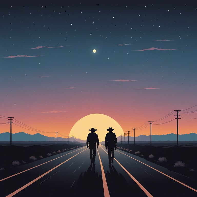 A visceral musical journey that captures the haunting echoes of desolate desert roads, characterized by raw and hard hitting guitar solos that embody the solitude and mysterious beauty of the nocturnal countryside.