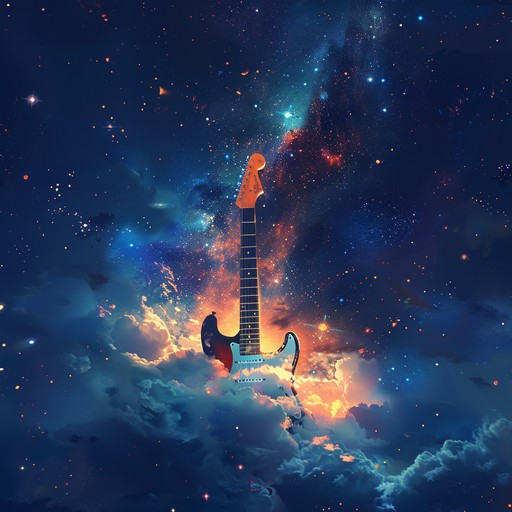 A fusion of folk rock with celestial sounds and atmospheric textures, evoking a timeless journey through the stars. The gentle strumming of the electric guitar intertwines with ethereal synths, creating an otherworldly yet rooted experience.