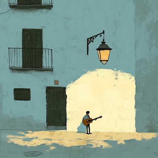 A soulful latin guitar piece evoking a sense of longing and solitude, set against the backdrop of a deserted spanish town at dusk. The melody gently weaves through melancholic chords and intricate plucking, painting a vivid picture of heartache and lost love.