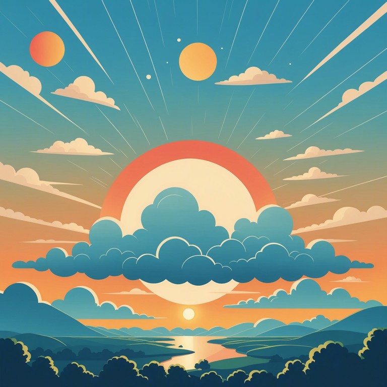 This track combines the quintessential uplifting beats of k pop with the soft, melodic lines of a dreamy synth, creating an atmosphere of high energy joyfulness that's both captivating and motivating. The music oscillates between dynamic dance breaks and serene melodic moments, capturing the essence of a joyful sunrise dance atop clouds.