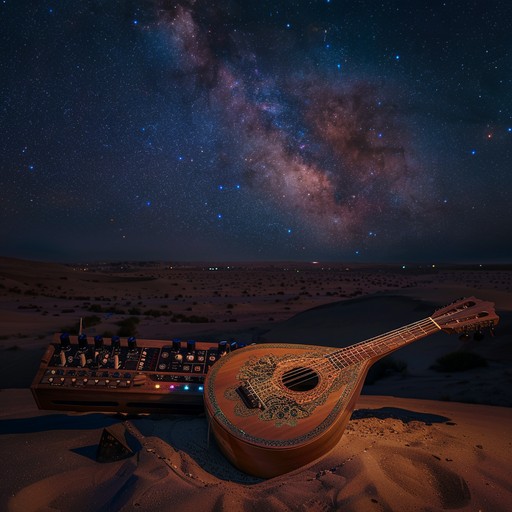 An intriguing fusion of traditional arabian melodies and modern electronic beats, creating a soundscape that transports listeners to vast, mystical deserts under starlit skies. This track masterfully combines the haunting tones of the oud with pulsating synths, resulting in an exotic and atmospheric musical journey.