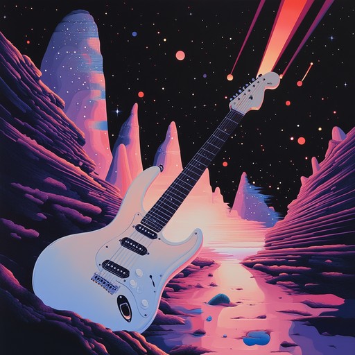 An instrumental track featuring ethereal synths contrasting against powerful metal guitars, creating a celestial, otherworldly experience that intensifies and recedes like a cosmic tide.