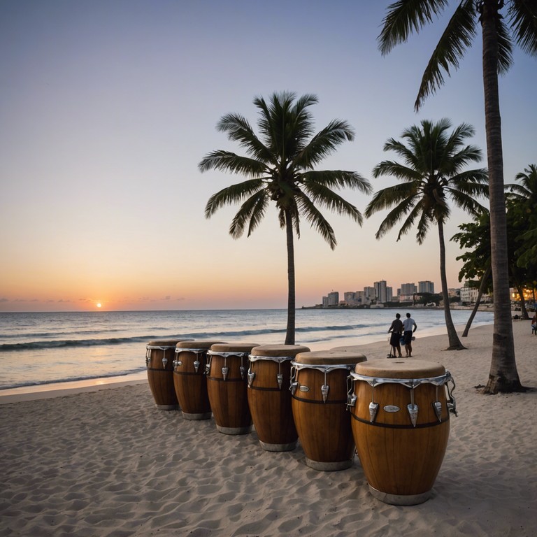 Envision a soothing journey along havana's beach as the sun sets, with each conga beat echoing the calm waves, perfectly blending traditional afro cuban sounds with a peaceful, meditative atmosphere.