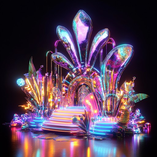 A vibrant blend of cyber beats and carnival sounds, creating a futuristic celebration. Think neon parades and led juggler performances backed by catchy electronic rhythms.