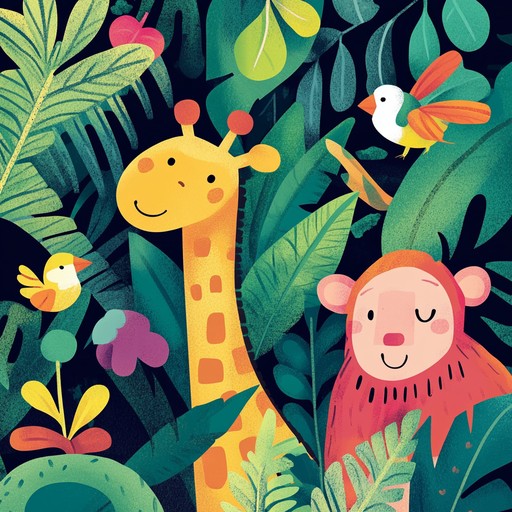 A spirited instrumental piece that whisks kids away on a jungle safari. Each part of the tune introduces different animal sounds and upbeat, percussive rhythms meant to invoke the thrill of jungle exploration. Great for keeping kids entertained and engaged during storytime or learning sessions.