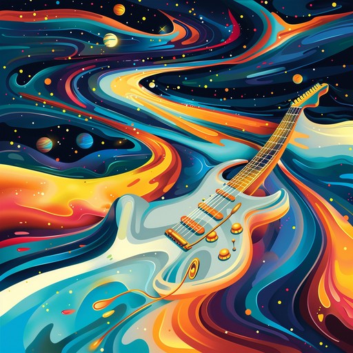 This piece captures the essence of a joyful journey through cosmic landscapes with groovy rhythms, colorful harmonies, and a surreal atmosphere, inducing feelings of euphoria and nostalgia. The guitar driven melodies are interspersed with vibrant synths and dynamic drums, creating a kaleidoscopic soundscape.