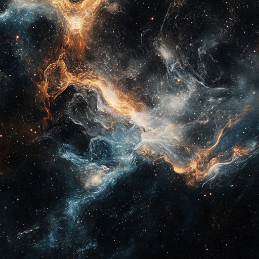 A mesmerizing journey through interstellar realms with complex, syncopated beats, ethereal synthesizers, and shimmering arpeggios, blending mystery with modern electronic elements to create an enchanting atmosphere.