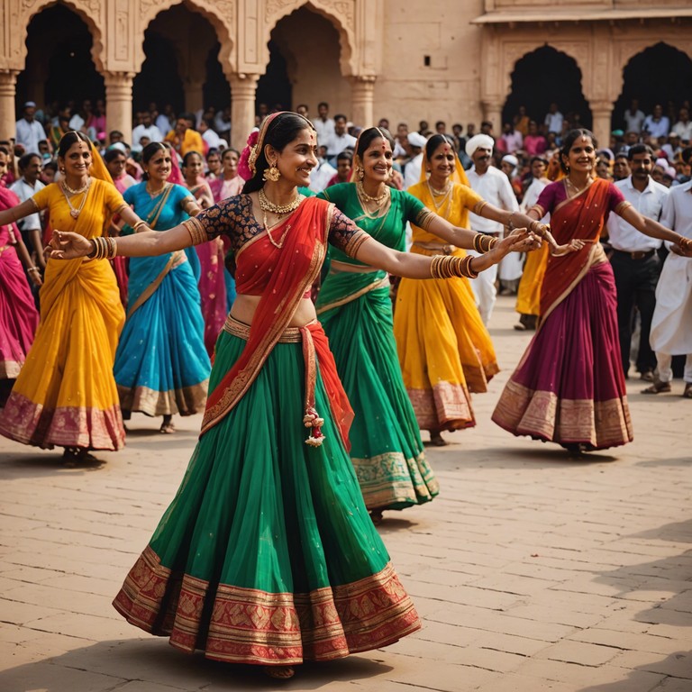 This track captures the exuberance of a traditional rajasthani festival, emphasizing the lively dynamics of folk celebrations with authentic, local instruments creating a vivid soundscape of dance and color.