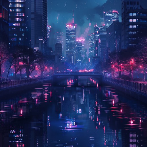 Immerse yourself in a calm, retro futuristic nightscape, where neon lights paint a quiet city skyline. Gentle synth melodies and soothing pads create an atmosphere of tranquility and nostalgia, echoing the dreamy vibes of an 80s sci fi utopia.