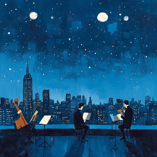 This instrumental transports you to an elegant rooftop soirée under the moonlight. The sophisticated harmonies and glittering piano melodies create a sense of timeless romance and whimsical enchantment, as soft jazz drums and upright bass guide you through a night filled with twinkling city lights and the gentle murmur of conversations. Perfect for intimate gatherings or a serene evening alone, this piece captures the mood of a parisian night in all its splendor