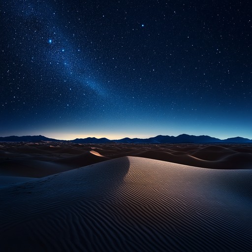 A soothing instrumental blues featuring gentle guitar melodies intertwined with powerful strumming, evoking the serene tranquility and fiery passion of a starlit desert night.