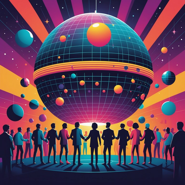 This track is a seamless blend of old school disco funk infused with futuristic synths and rhythms, creating a dance floor ready tune that seems to come from the future yet feels nostalgically familiar. The composition aims to evoke the thrill of cosmic adventures through its vibrant and upbeat dynamics, suited for a lively party in a space themed setting.