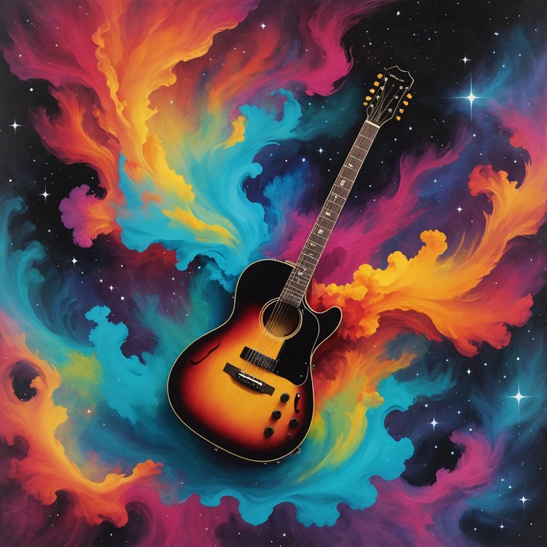 Embark on an ethereal journey through the cosmos, accompanied by vibrant and intricate guitar riffs that create an atmosphere of wonder and excitement. Energize your senses as the song loops through progressive structures, taking the listener on a daring leap across sonic galaxies with an upbeat and enthusiastic pace.