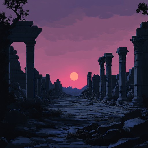 Journey through the ghostly remains of a once vibrant cityscape with haunting middle eastern melodies on the oud. The music captures the essence of loss and nostalgia, creating an evocative soundscape that transports listeners to a melancholic, ancient world. Each note resonates with the memories of long forgotten times and stories etched in the sands of time.