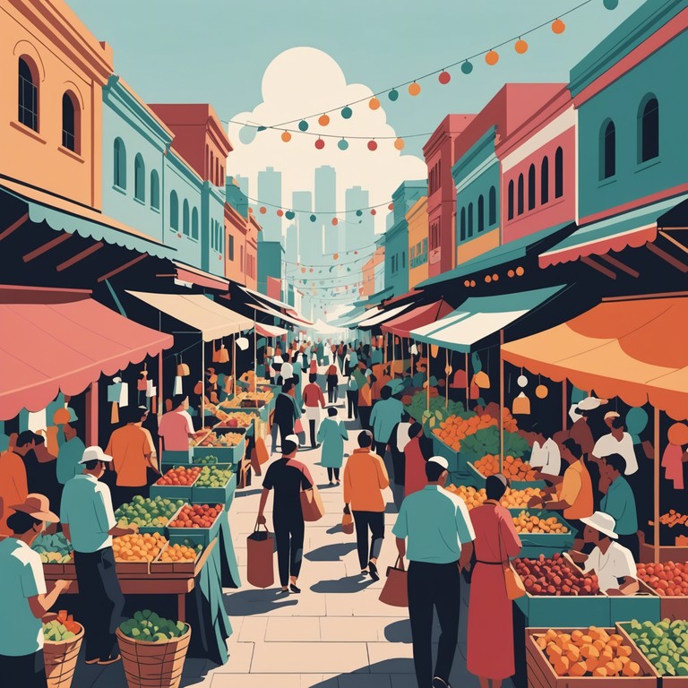 Positioned in a vibrant local market under a warm, rising sun, this track embodies the spirit of a bustling marketplace. Suited for a journey full of colors, tastes, and sounds that evoke a strong sense of place and culture, the music is a representation of the daily dance between vendors and shoppers, creating a tapestry of human interactions and joyful exchanges.