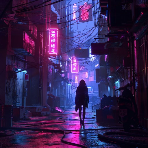 This track features aggressive beats, unsettling synth arrangements, and futuristic sound effects, creating a haunting and high energy atmosphere perfect for a cyberpunk setting.